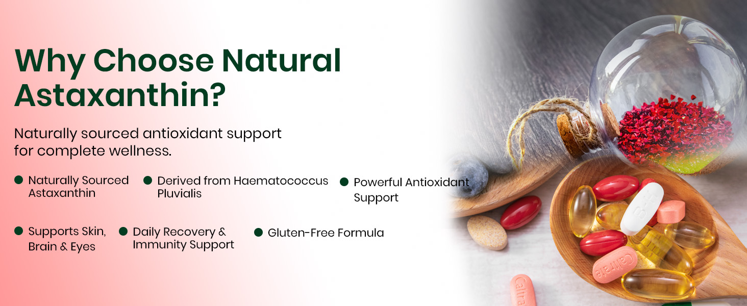 Vlado’s Himalayan Organics Naturally Sourced Astaxanthin 4mg Supplement | Supports Antioxidant Brain,Eye & Skin Health | Improves Muscle Endurance & Recovery, Builds Immunity - 60 Veg Capsules