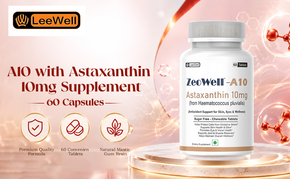 A10 (LeeWell) Astaxanthin 10mg Supplement, Sugar Free, 60 Tablets