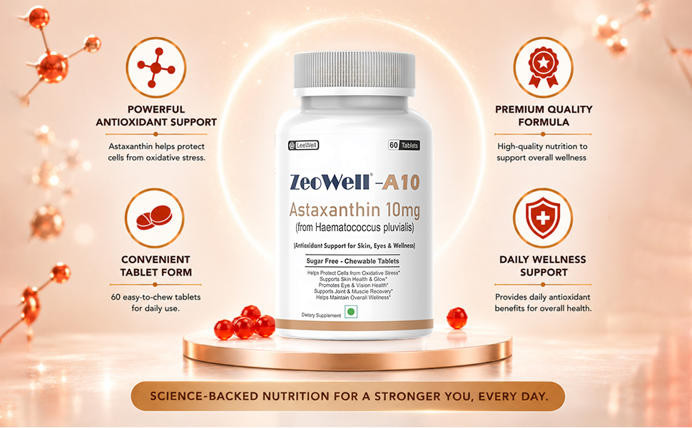 A10 (LeeWell) Astaxanthin 10mg Supplement, Sugar Free, 60 Tablets