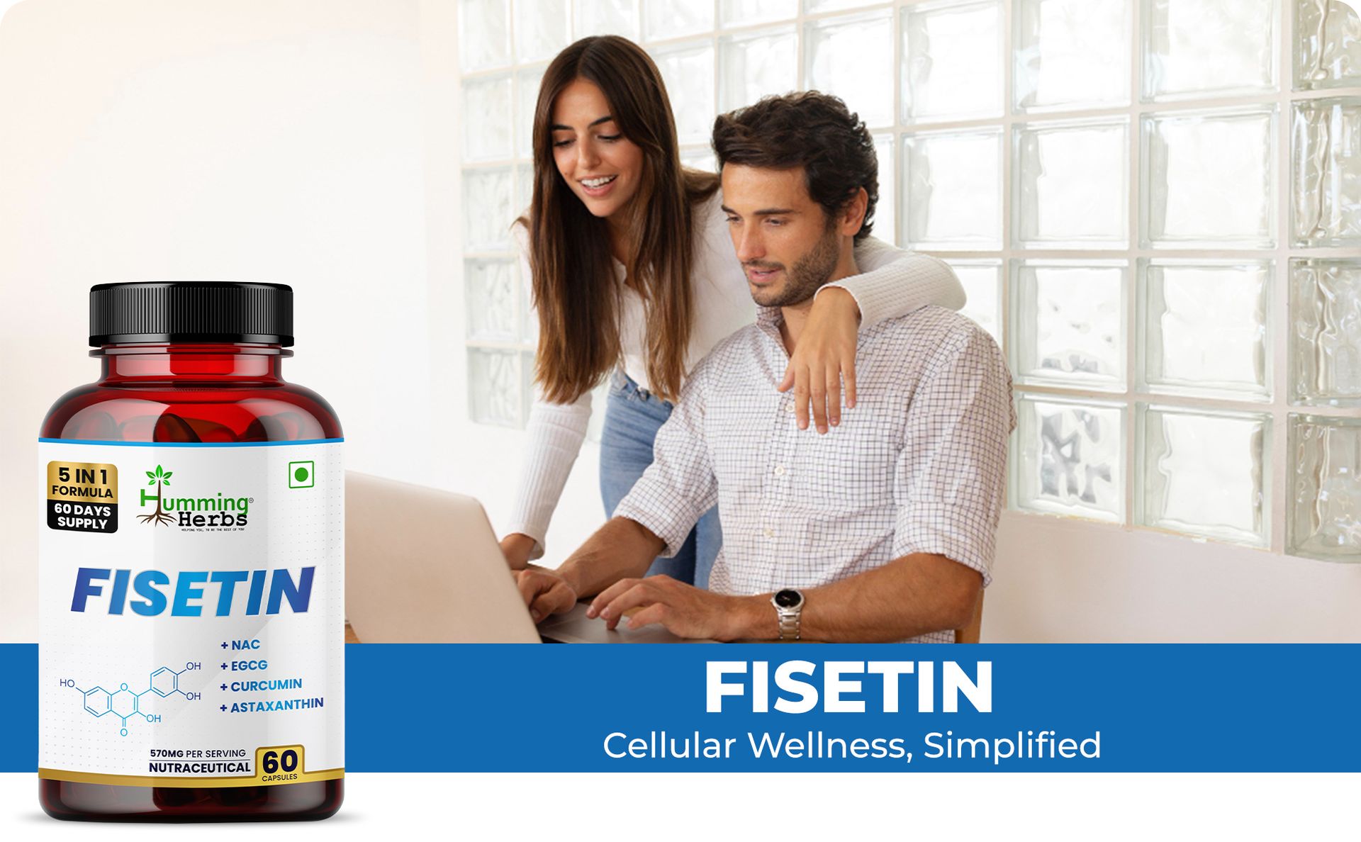 Humming Herbs Fisetin Supplement with NAC, EGCG, Curcumin & Astaxanthin | 5-in-1 Formula | Nutraceutical Capsules (60)