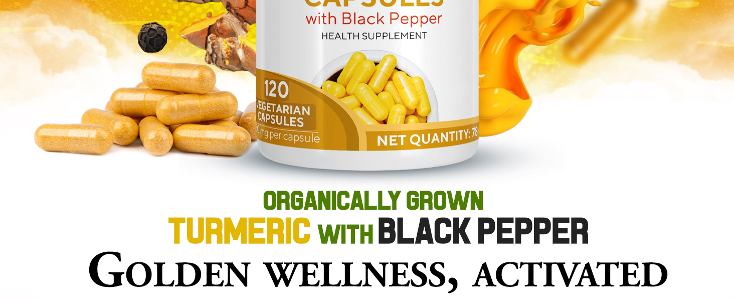 Grenera Turmeric Capsules (Haldi with Black Pepper) 120 Veg Capsules, Curcumin Supplement, 650 mg each