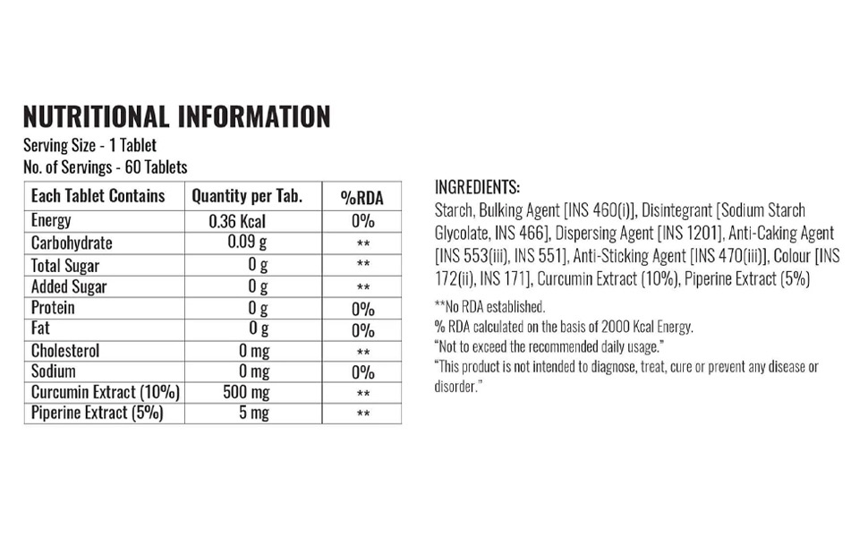 Steadfast Nutrition Curcumin Piperine Natural & Potent Supplements for Improved Wellbeing & Health Immunity (60 Tablets)