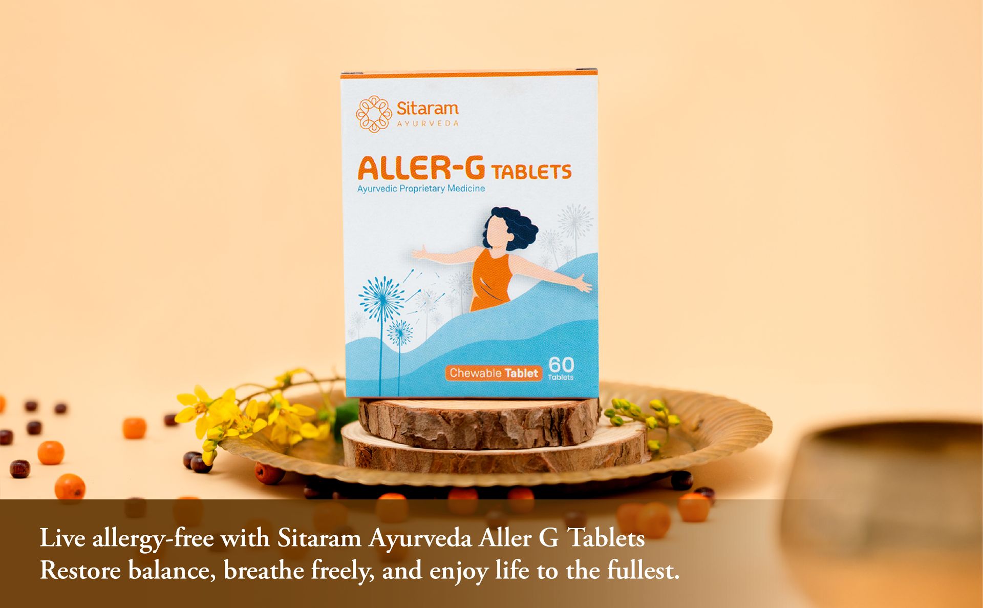 Sitaram Ayurveda Aller-G Tablet | Curcumin-Based Ayurvedic Supplement | Kids Chewable with Haridra, Guduchi & Yashtimadhu | Helps Immunity & Respiratory Health | 60 Nos