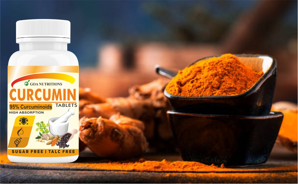 GOA NUTRITIONS Curcumin Supplements With Piperine (95% Curcuminoids), Ginger Powder As Immunity Booster, Anti-inflammation & Joint Support Supplement-60 Tablet (Pack 1)