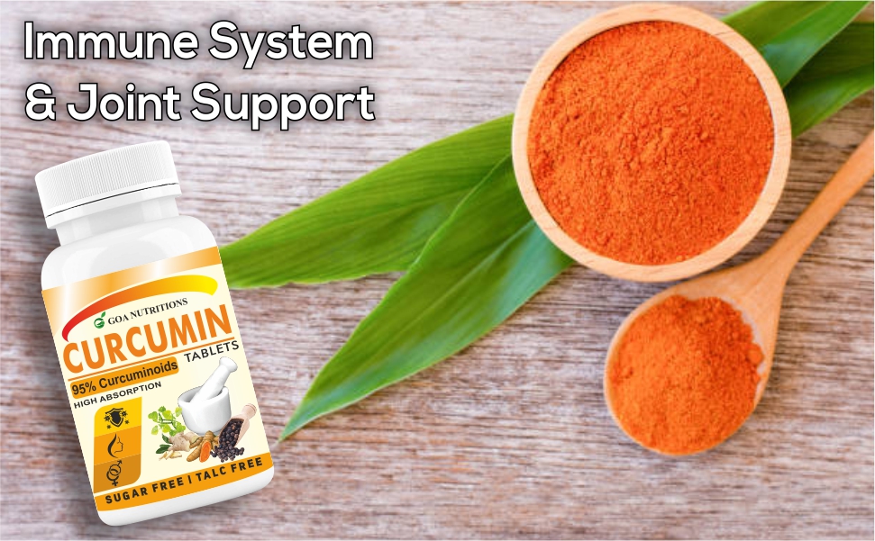 GOA NUTRITIONS Curcumin Supplements With Piperine (95% Curcuminoids), Ginger Powder As Immunity Booster, Anti-inflammation & Joint Support Supplement-60 Tablet (Pack 1)