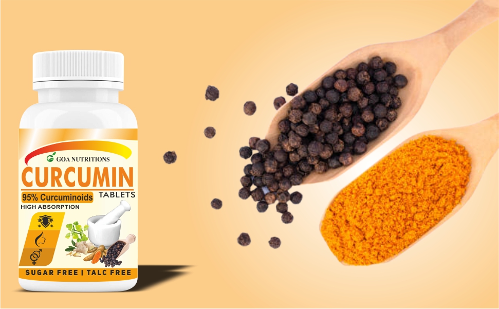 GOA NUTRITIONS Curcumin Supplements With Piperine (95% Curcuminoids), Ginger Powder As Immunity Booster, Anti-inflammation & Joint Support Supplement-60 Tablet (Pack 1)