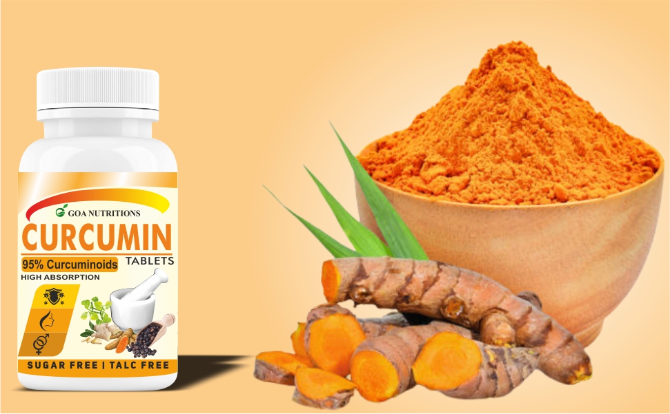 GOA NUTRITIONS Curcumin Supplements With Piperine (95% Curcuminoids), Ginger Powder As Immunity Booster, Anti-inflammation & Joint Support Supplement-60 Tablet (Pack 1)