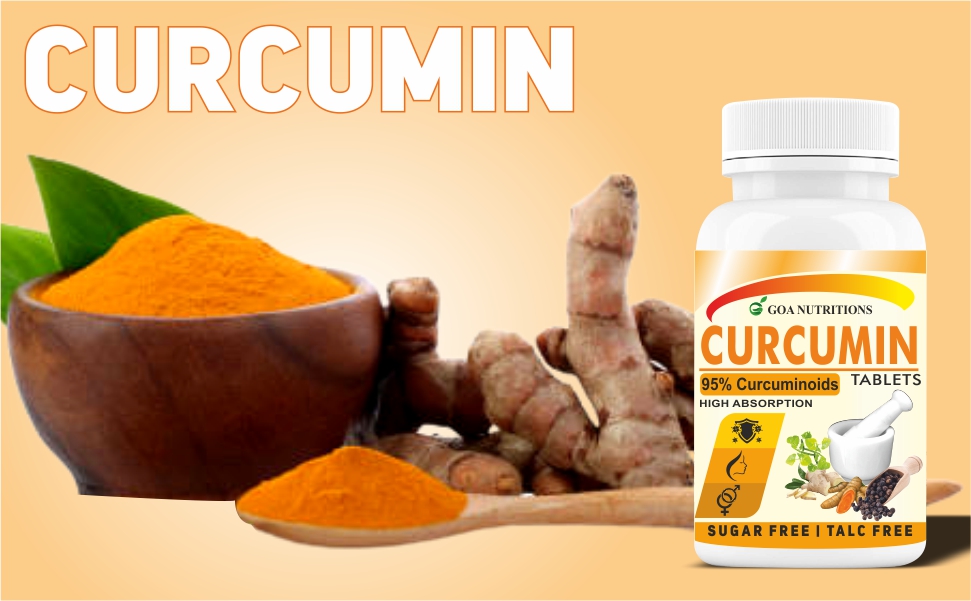 GOA NUTRITIONS Curcumin Supplements With Piperine (95% Curcuminoids), Ginger Powder As Immunity Booster, Anti-inflammation & Joint Support Supplement-60 Tablet (Pack 1)