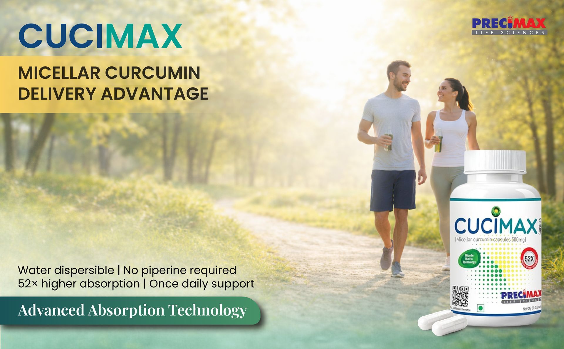 Precimax Life Sciences Curcumin Capsules, Natural Curcumin Nano Supplement for Joint Health & Immunity; Potent Antioxidant and Anti-Inflammation 500mg