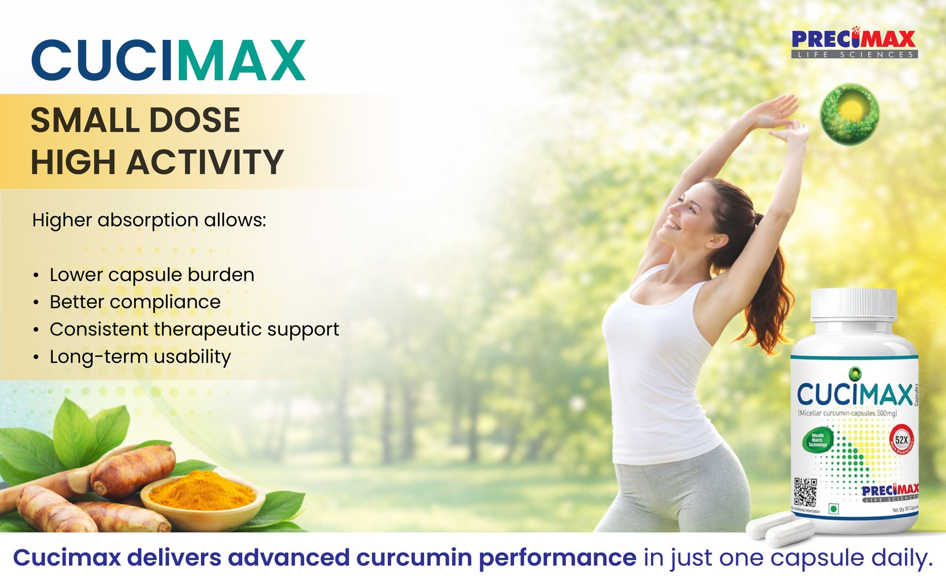 Precimax Life Sciences Curcumin Capsules, Natural Curcumin Nano Supplement for Joint Health & Immunity; Potent Antioxidant and Anti-Inflammation 500mg