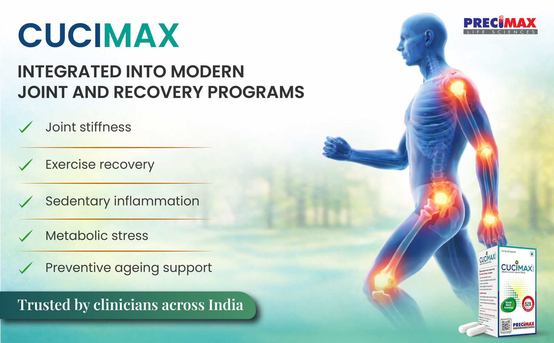 Precimax Life Sciences Curcumin Capsules, Natural Curcumin Nano Supplement for Joint Health & Immunity; Potent Antioxidant and Anti-Inflammation 500mg