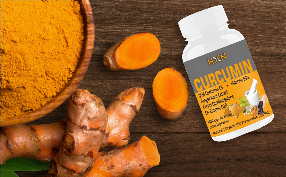 HXN Curcumin Tablets With Piperine (Bioperine), Turmeric Powder (95% Curcuminoids), Ginger, Vitamin C, Zinc, COQ10 For Immunity Booster And Antioxidant Supplement–60 Tablet (No Capsules Pack1)