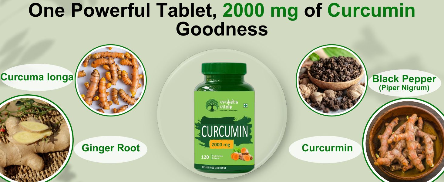 Vruksha Vitals Curcumin with Piperine > 95% Curcuminoids [LAB TESTED - COA ATTACHED] 2000 mg - 120 tablets/capsules supplement powder - Curcumin Extract supplements
