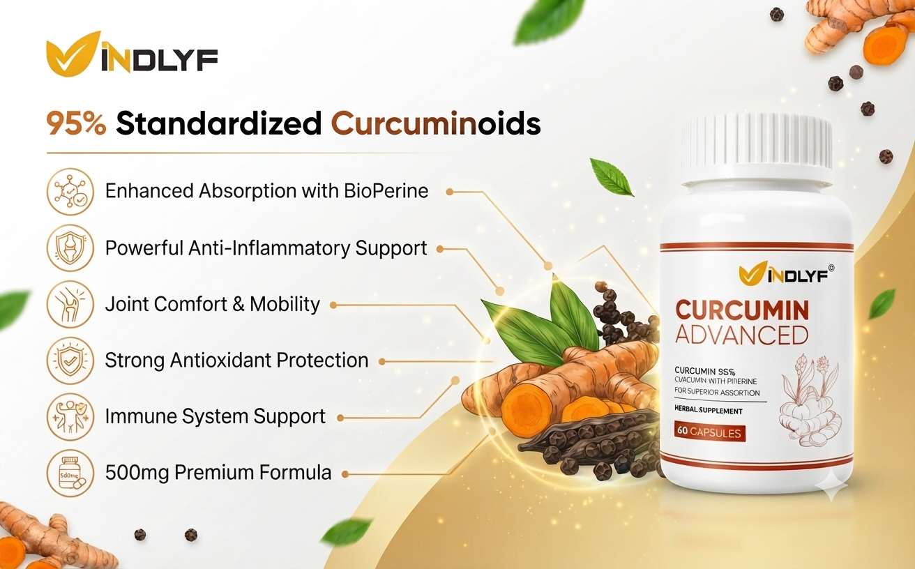 Curcumin with Piperine BioPerine 500mg - 95% Standardized Curcuminoids, 60 Vegan Capsules | Powerful Anti Inflammation Supplements for Joint Health, Antioxidant & Immunity Support