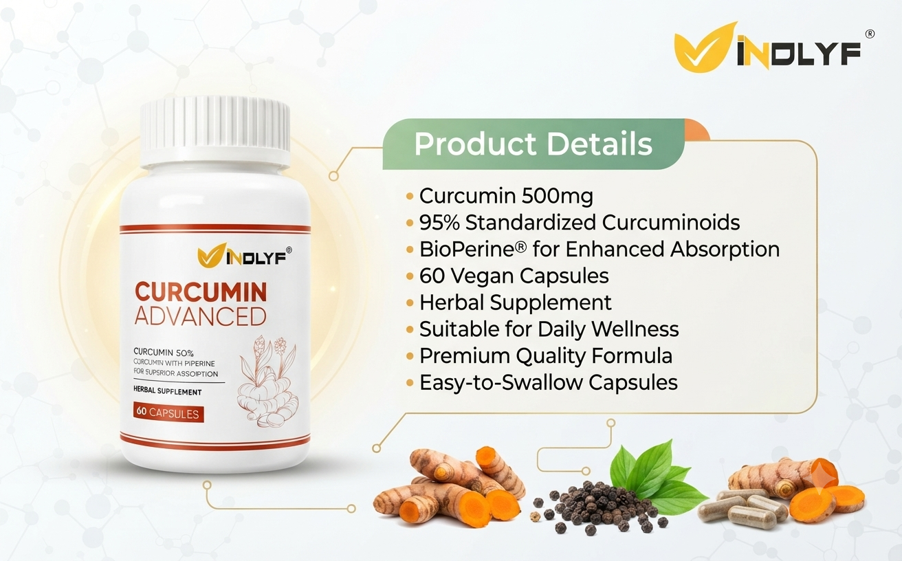 Curcumin with Piperine BioPerine 500mg - 95% Standardized Curcuminoids, 60 Vegan Capsules | Powerful Anti Inflammation Supplements for Joint Health, Antioxidant & Immunity Support