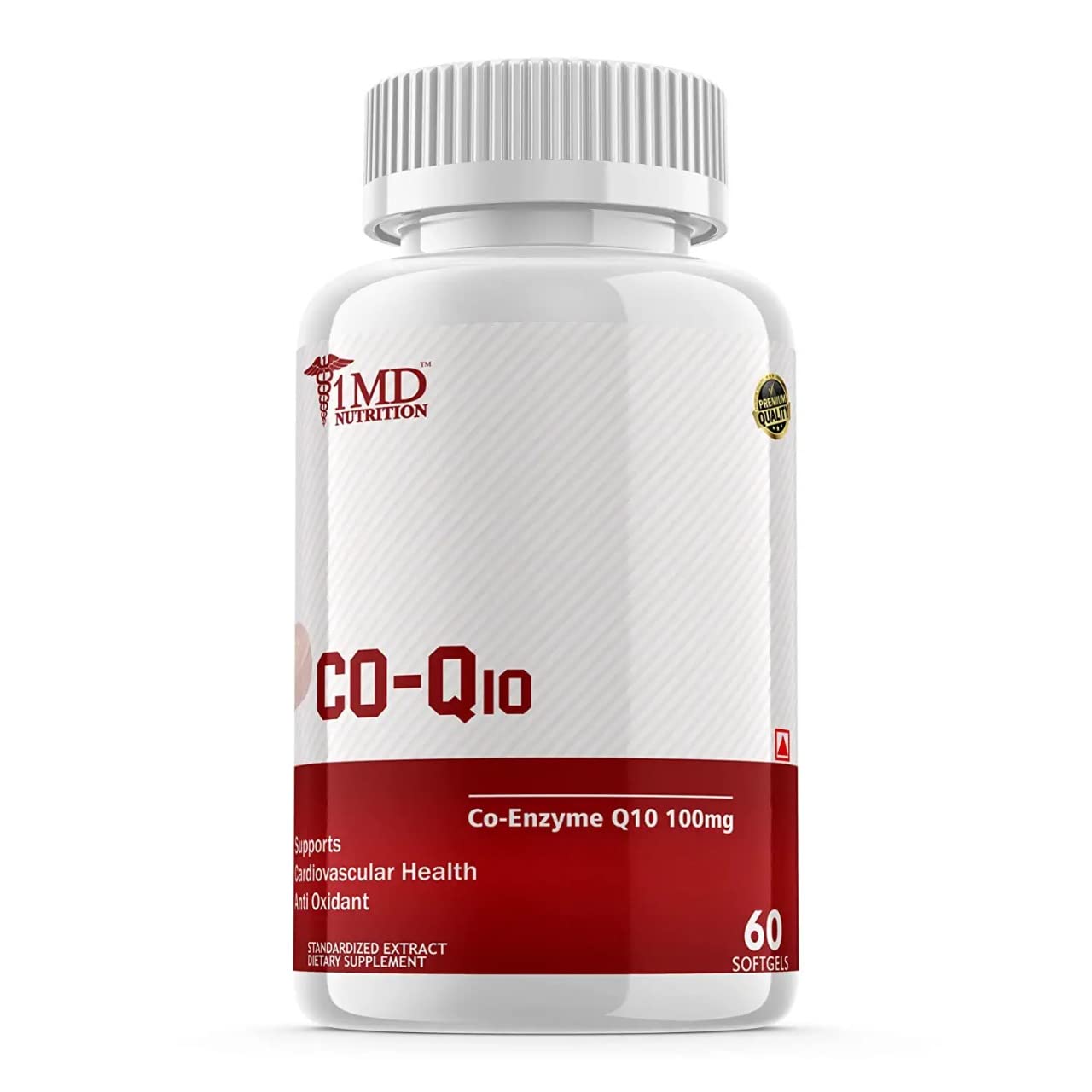 1MD Nutrition Coenzyme Q10 (Co-Q10, Ubiquinol) 100mg - Cardiovascular Health Support - Antioxidant - 60 Tablets