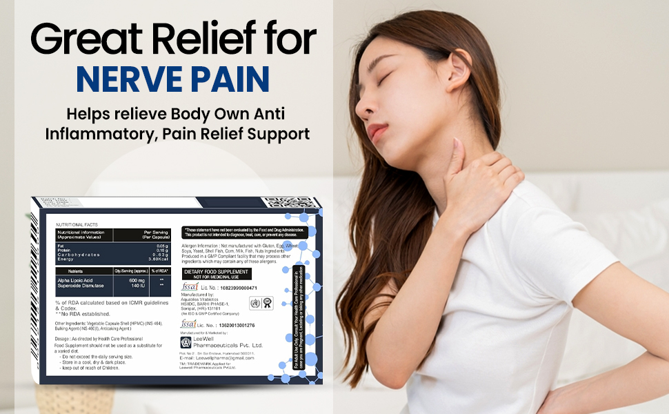 Nervana -D (LeeWell) Alpha Lipoic Acid 600mg, Superoxide Dismutase 140IU | Nerve health supplements | Nerve pain relief, Nerve repair, Nerve weakness, Sciatica Pain support - 30 Capsules