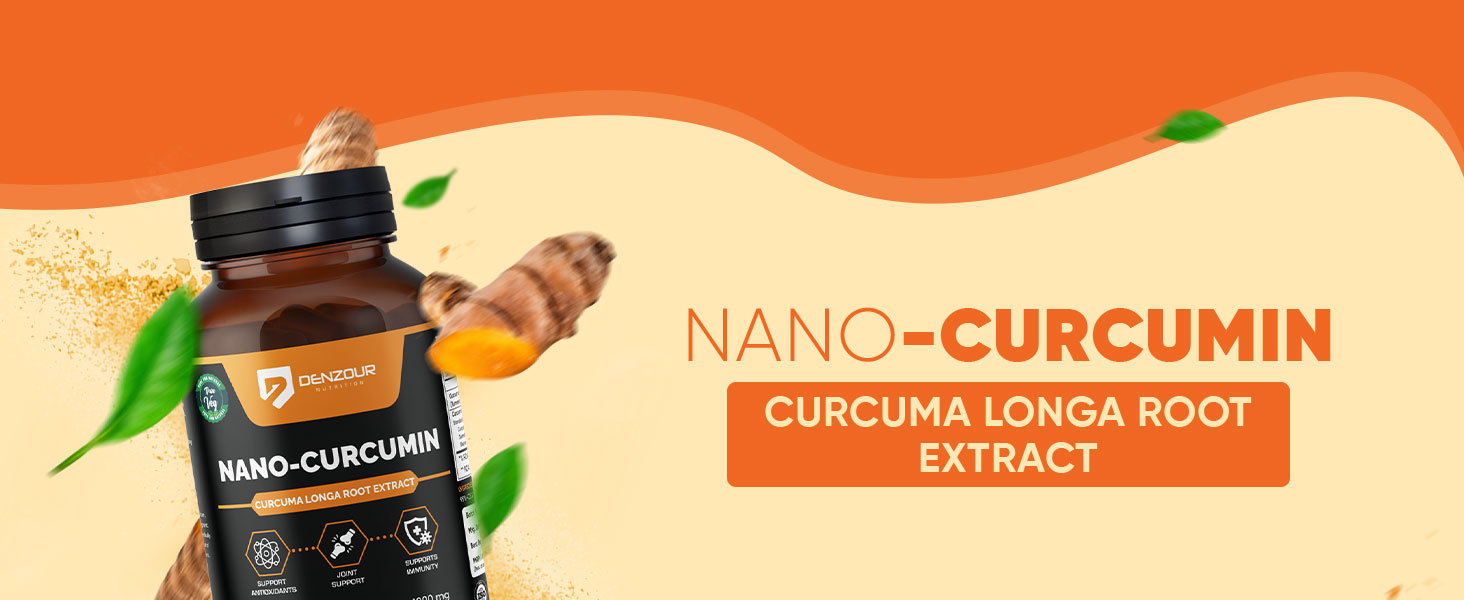 Denzour Nutrition Nano Curcumin 1000mg with Curcuma Longa Extract | Supports Joint Health, Immunity & Antioxidant Protection | Enhanced Absorption | 60 Veg Capsules | Made in India
