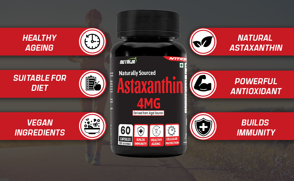 NutriJa Naturally Sourced Astaxanthin 4mg with Grape Seed Extract - 90 Veg Capsules | Powerful Antioxidant for Eye Health, Skin Care & Immunity