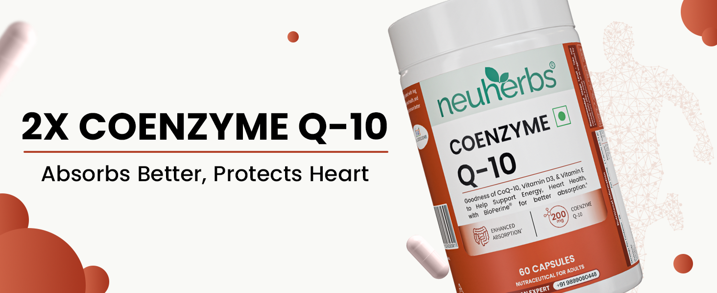 Neuherbs CoQ10 200mg Capsules - 60 Count| Coenzyme Q10 with Vitamin D3 & E | Supports Energy, Heart Health & Cellular Function | Antioxidant Supplement for Men & Women