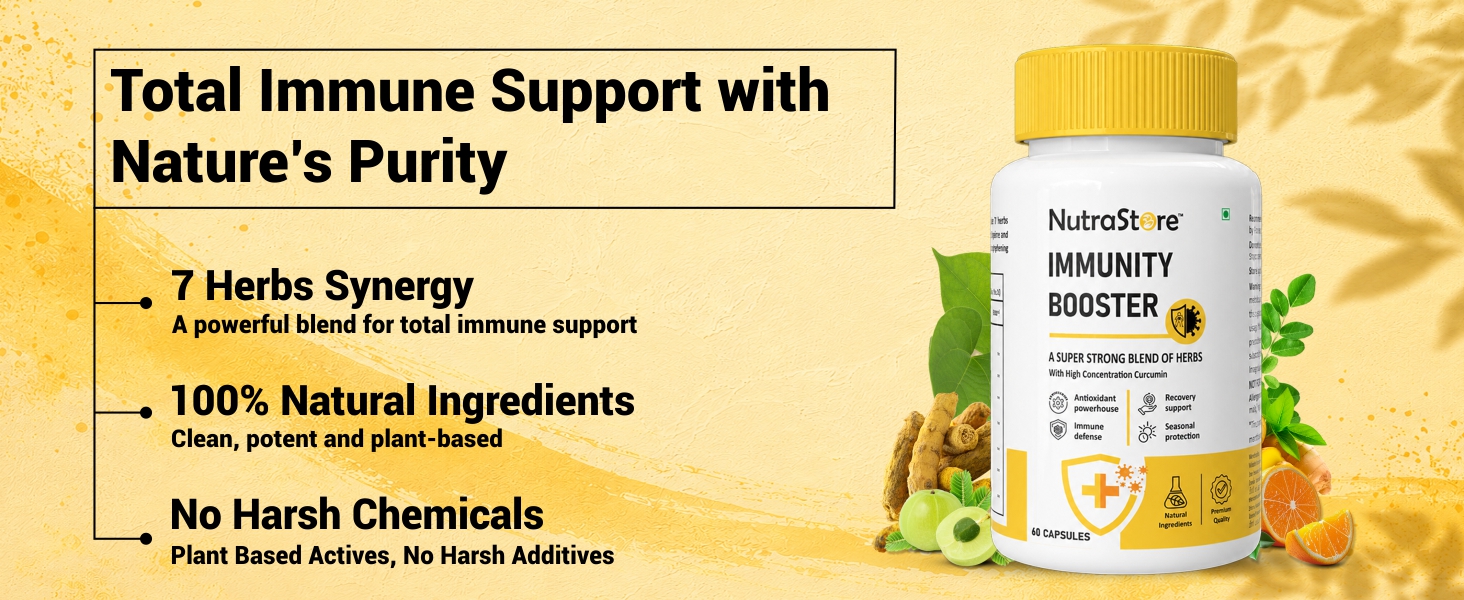 NutraStore Immunity Booster for Men & Women | Curcumin, Giloy, Amla, Moringa, Ginger, Orange & Piperine | Daily Health Supplement | 60 Capsules