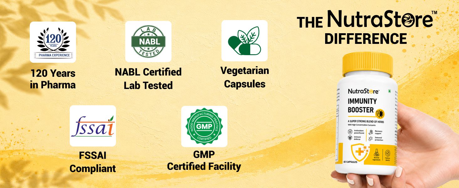 NutraStore Immunity Booster for Men & Women | Curcumin, Giloy, Amla, Moringa, Ginger, Orange & Piperine | Daily Health Supplement | 60 Capsules