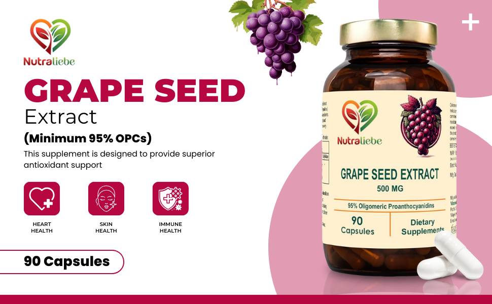 OPC Grape Seed Extract Capsules - Minimum 95% OPCs, Powerful Antioxidant Support, 90 Capsules