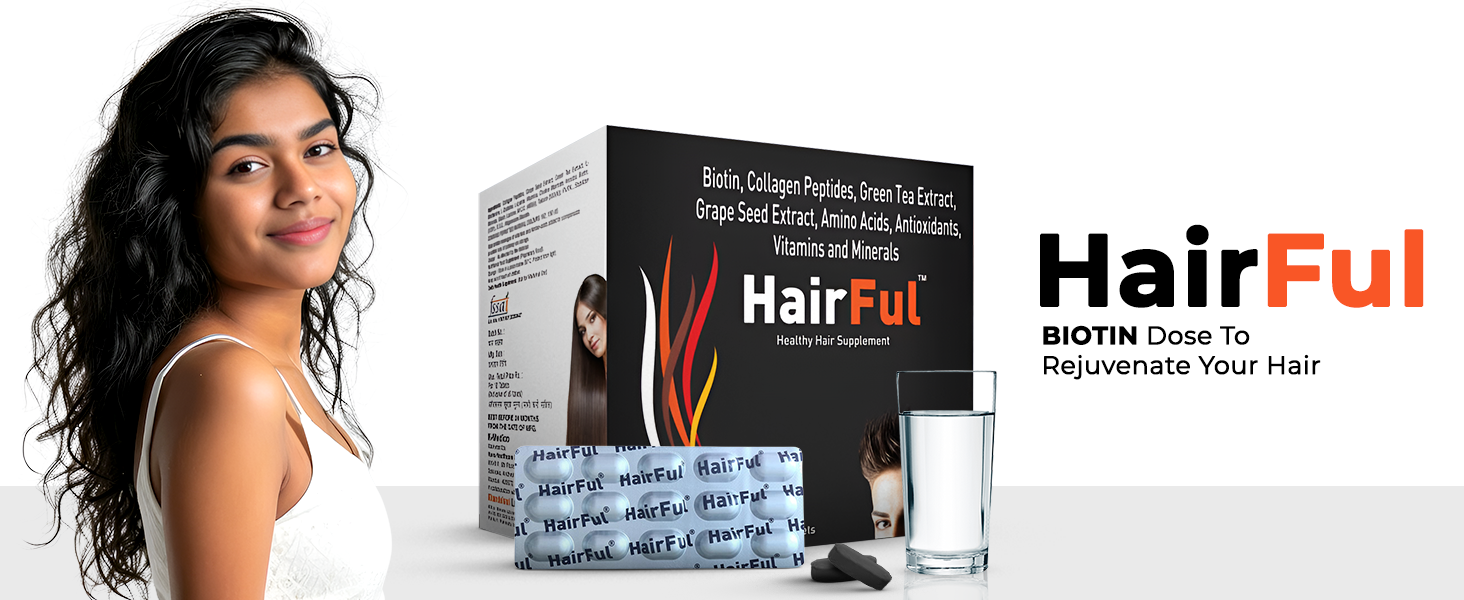 HairFul Biotin Tablets-Collagen Peptides, Green Tea Extract and Grape Seed Extract Tablets | Vitamins and Minerals (2x15) 30 Tablets