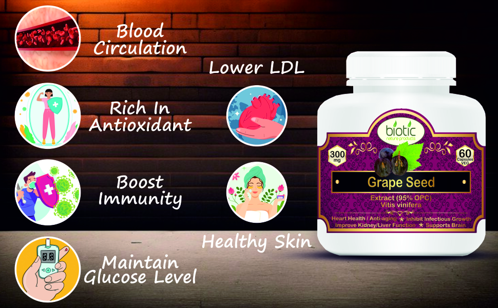 Biotic Natural Grape Seed Extract Capsules - Organic Grapeseed Extract Supplement Capsule - 120 Veg Capsules (Pack of 2)