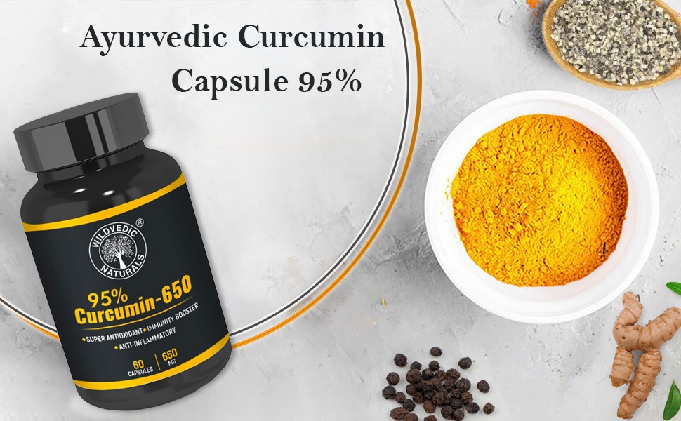 Ayurvedic Curcumin Capsule 650mg with 95% Curcuminoids & black Pepper Extract for Advanced Absorption | Antioxidant Support & Daily Wellness | 60 Veg Capsules | Joint flexibility, Immune Health Support For Men &Women