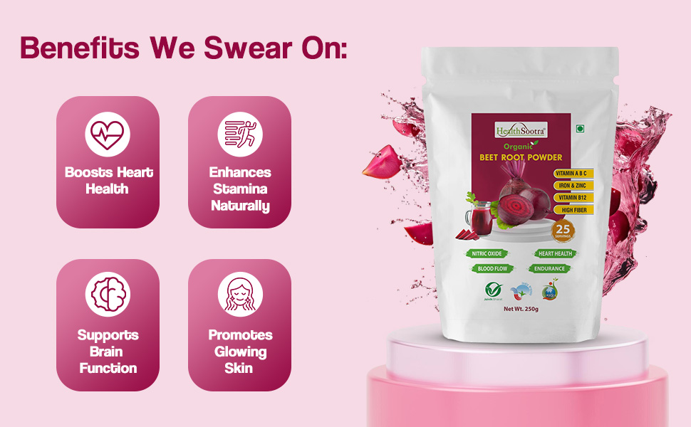 Healthsootra Organic Beetroot Powder (250gm)| Rich in Antioxidants & Amino Acids, Immunity Booster | Supports Heart, Hair Growth and Glowing Skin | for Pre and Post Workout Drink