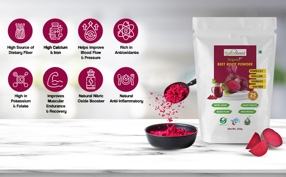 Healthsootra Organic Beetroot Powder (250gm)| Rich in Antioxidants & Amino Acids, Immunity Booster | Supports Heart, Hair Growth and Glowing Skin | for Pre and Post Workout Drink