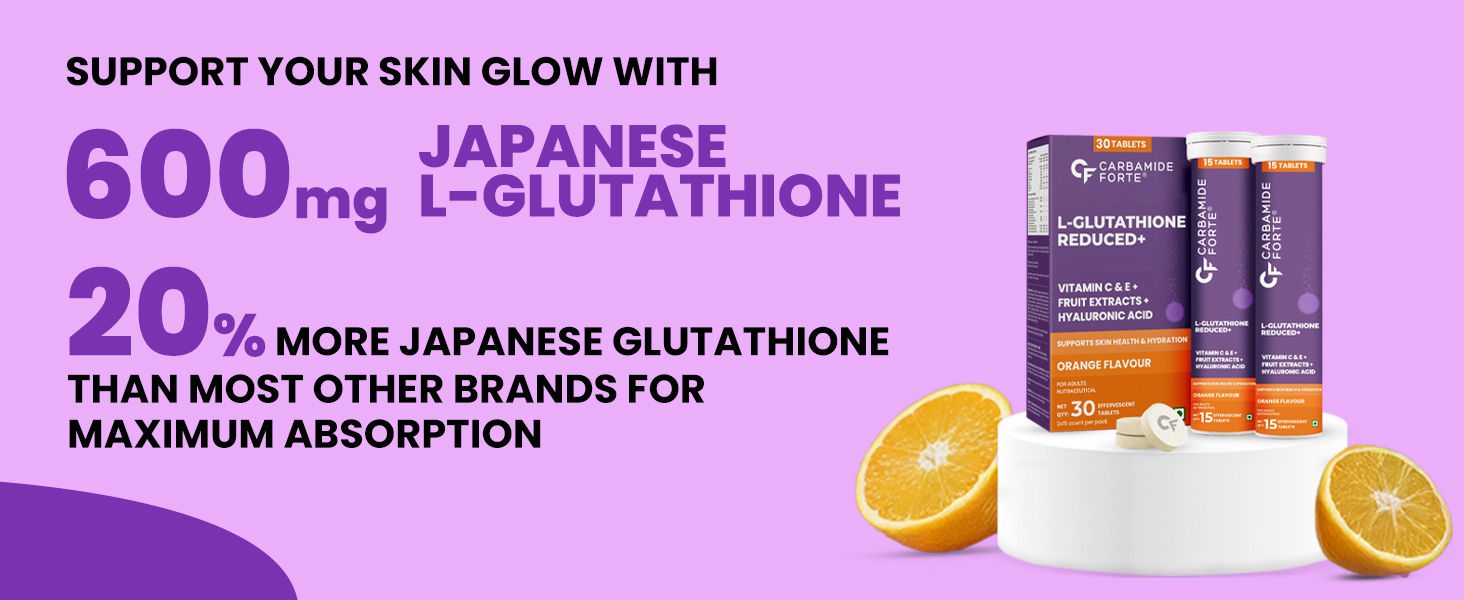 Carbamide Forte Japanese Reduced L Glutathione Effervescent Tablet 600mg for Skin Health Pack of 4-15 capsules