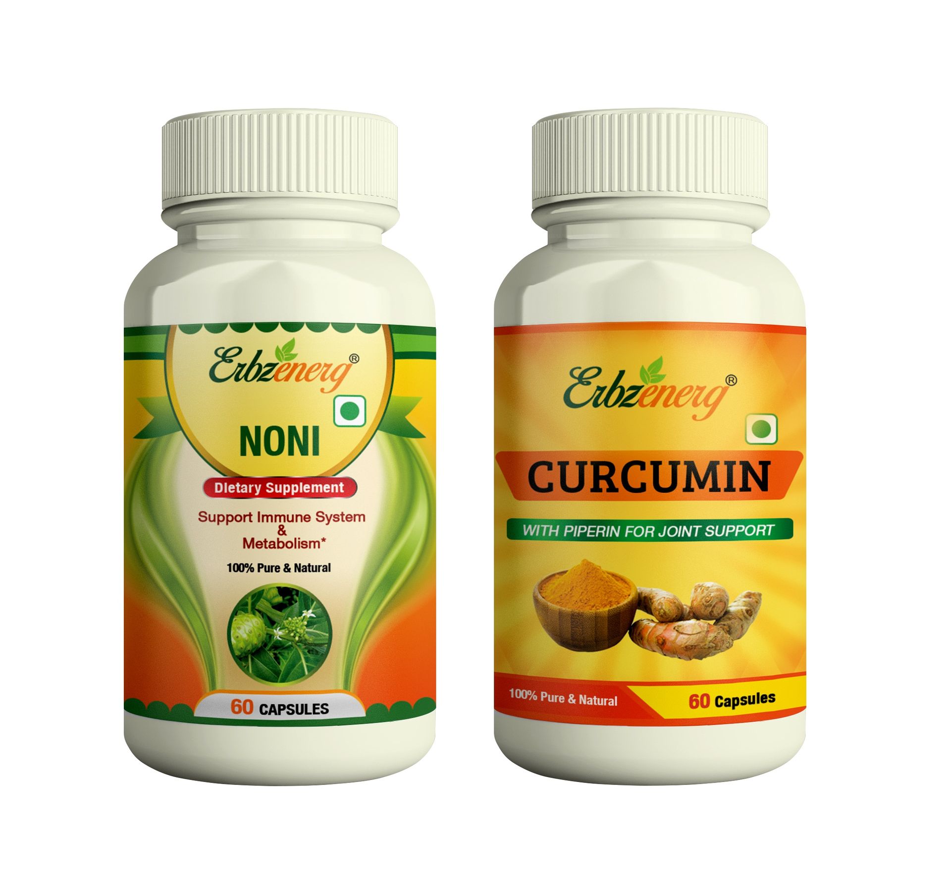 Curcumin Extract (Curcuma longa) 60 Capsules and Noni (Morinda citrifolia) 60 Capsules- (Pack of 1)