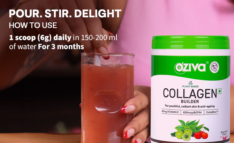 OZiva Plant Based Collagen Builder for Glowing & Youthful Skin | Collagen Powder for Women & Men | With Biotin, Silica & Vitamin C (Collagen Berry Orange + Biotin Xtra)