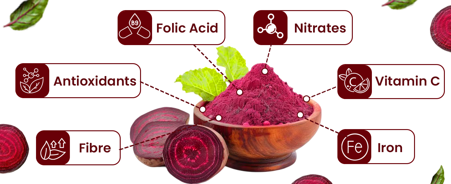 Vedapure Naturals Pure Beetroot Powder for Face (Face Pack) | Hair (Hair Mask) | Lips | Drinking | Pre- Workout | Supports Blood Pressure Levels | 100 GM