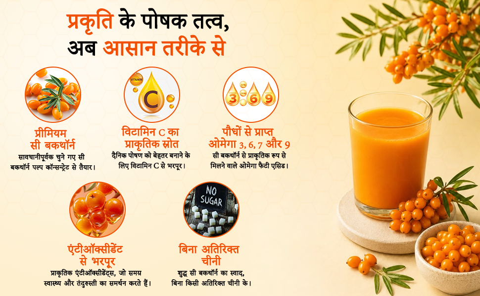 4U Nutrition Sea Buckthorn Juice 500ml (Pack of 2) | Natural Antioxidant Beverage with Vitamin C, Omega 3, 6, 7, 9 | Sea Buckthorn Pulp Concentrate for Daily Wellness & Total Body Care | For Men & Women