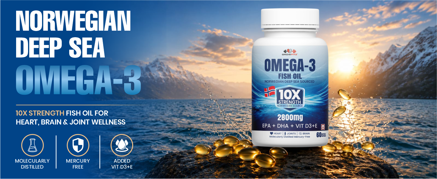 Growfitz Omega 3 Fish Oil for Men & Women, 60 Softgels