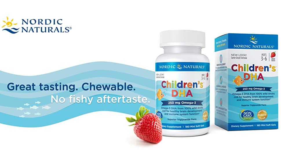 Nordic Naturals Children’S DHA For Omega 3 | Fish Oil For Kids 250Mg From Arctic Cod Liver Oil | Omega 3 EPA & DHA For Kids 3-6 Yrs| Brain Development & Immunity Strawberry Fish Oil 180 Mini Softgels