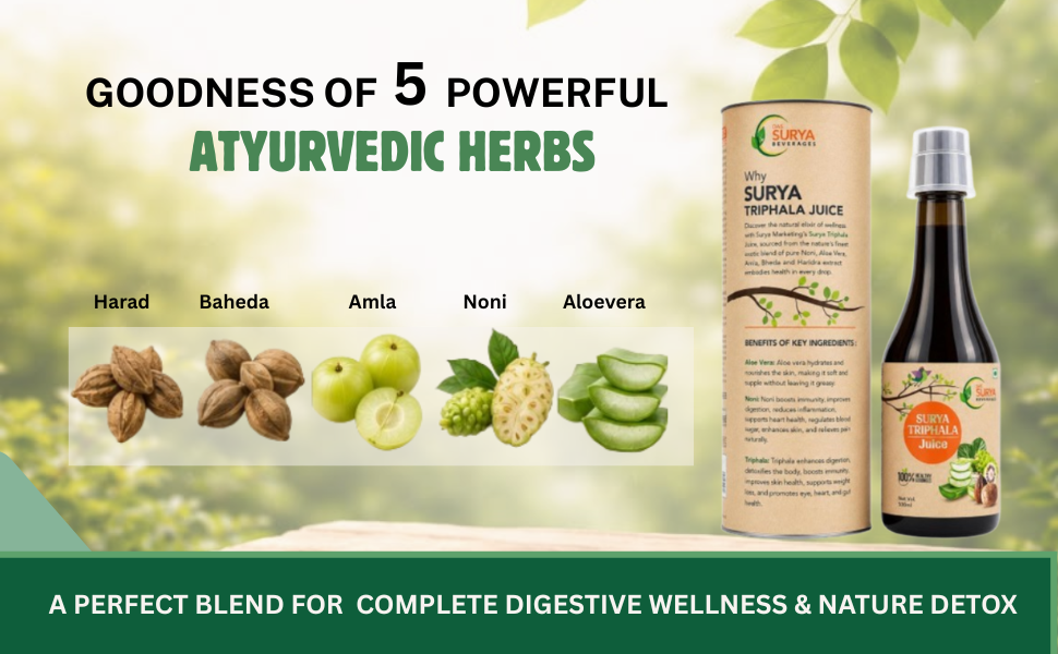 Surya Triphala Juice, Ayurvedic Detox Drink with Harad, Baheda, Amla, Noni and Aloe Vera, 500ml