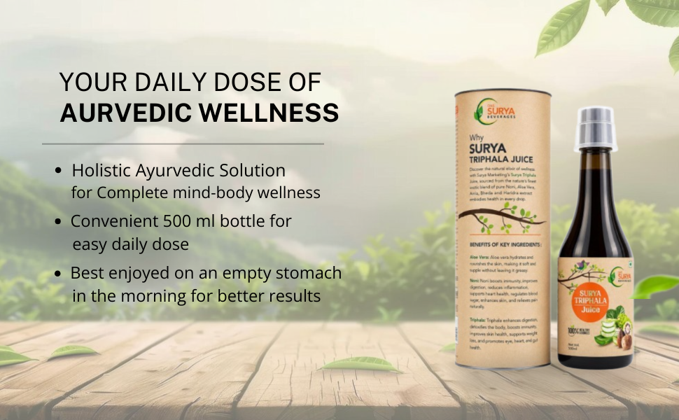 Surya Triphala Juice, Ayurvedic Detox Drink with Harad, Baheda, Amla, Noni and Aloe Vera, 500ml