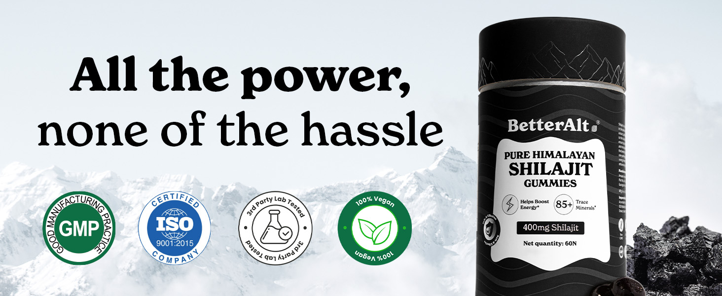 Better Alt Pure Himalayan Shilajit/Shilajeet Gummies with 100% Shilajit|Helps Muscle Recovery|Boosts Strength,Stamina & Improved energy|75%+ Fulvic Acid| Travel Friendly - Tamarind Flavor