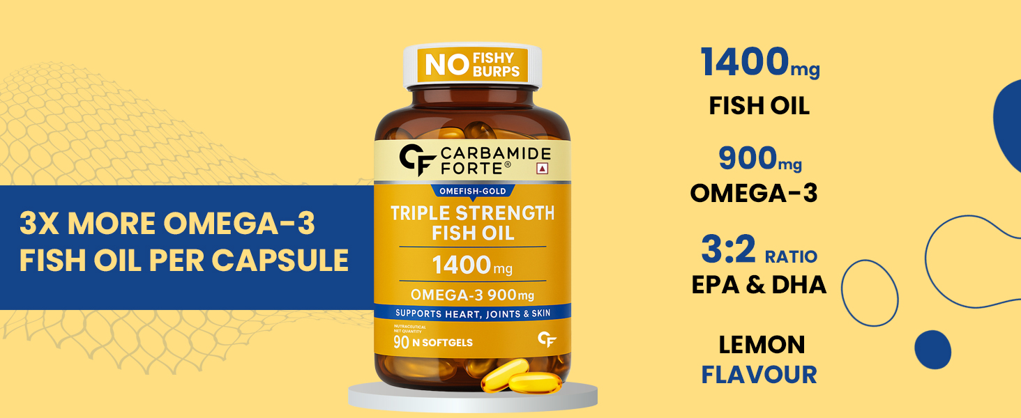 Carbamide Forte Triple Strength Omega 3 Fish Oil Capsule with 495 mg EPA & 330 mg DHA | 90 Softgel Capsules | Supports Heart, Joints and Skin (Pack of 2)