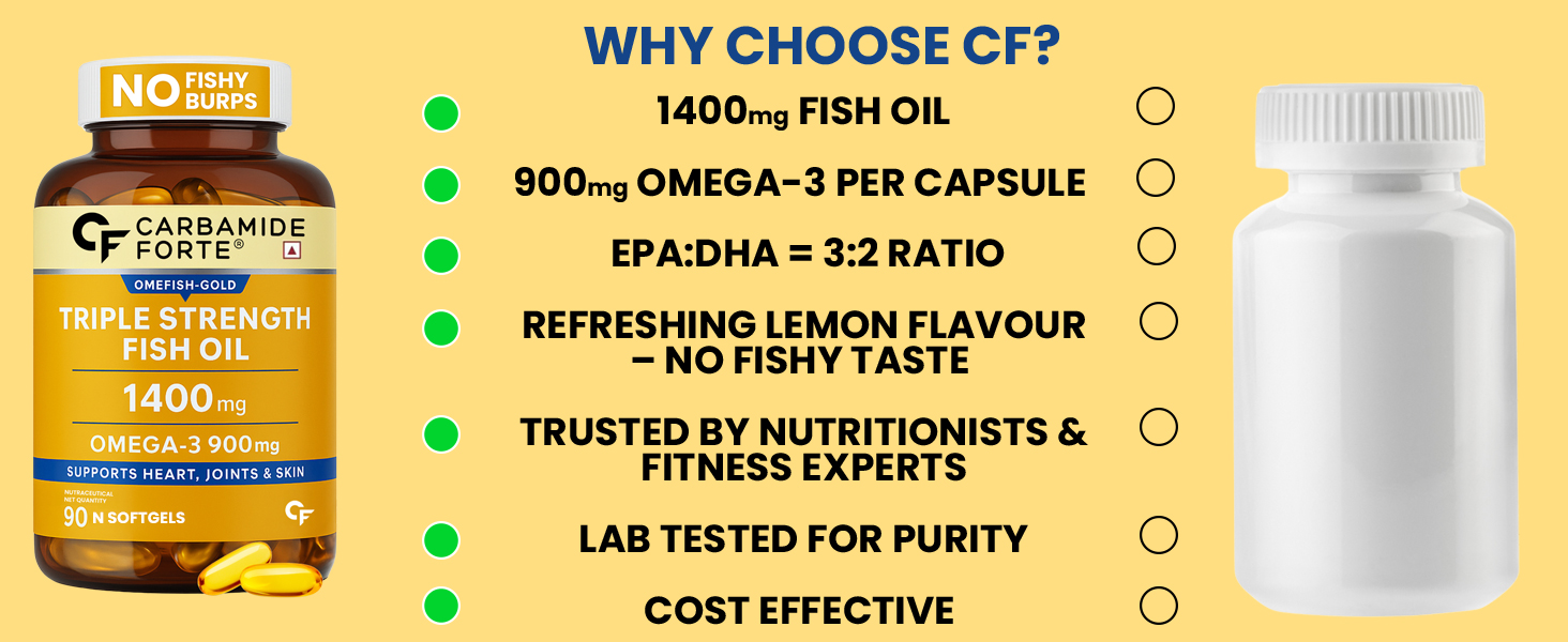 Carbamide Forte Triple Strength Omega 3 Fish Oil Capsule with 495 mg EPA & 330 mg DHA | 90 Softgel Capsules | Supports Heart, Joints and Skin (Pack of 2)