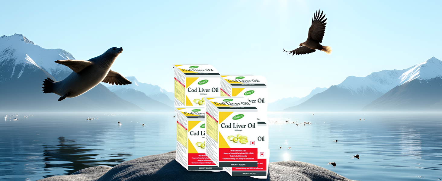 Shrey's Cod Liver Oil | Vitamins A & D | Boost Immunity | Increase Energy Level | Supports Healthy Heart | Maintain Healthy Brain and Vision Health - 100 Capsules (Immunity Booster) (Pack of 1)