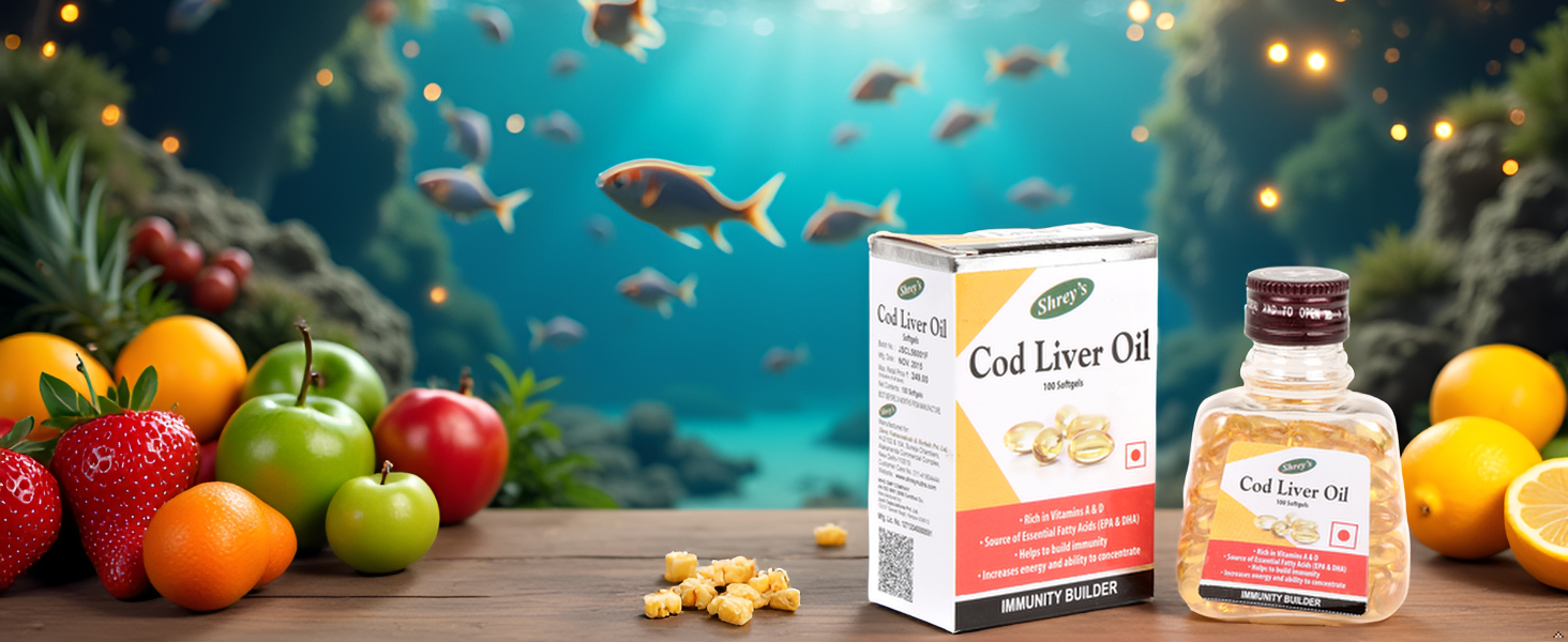 Shrey's Cod Liver Oil | Vitamins A & D | Boost Immunity | Increase Energy Level | Supports Healthy Heart | Maintain Healthy Brain and Vision Health - 100 Capsules (Immunity Booster) (Pack of 1)