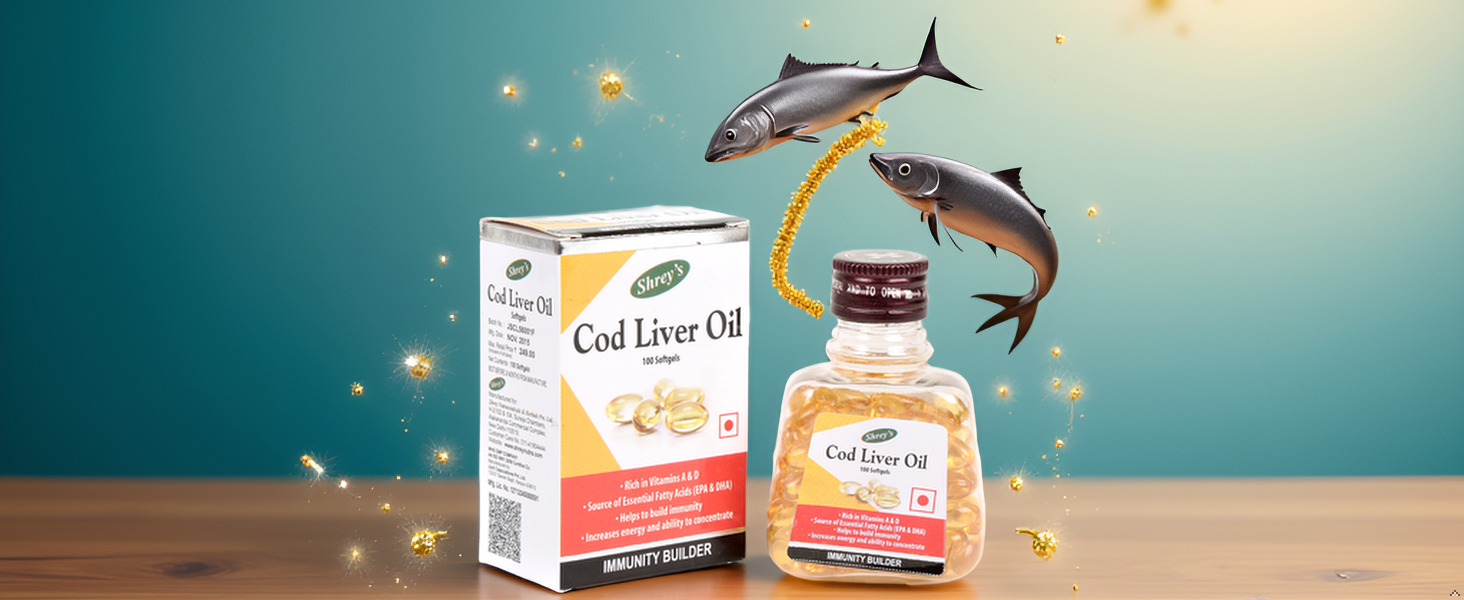 Shrey's Cod Liver Oil | Vitamins A & D | Boost Immunity | Increase Energy Level | Supports Healthy Heart | Maintain Healthy Brain and Vision Health - 100 Capsules (Immunity Booster) (Pack of 1)