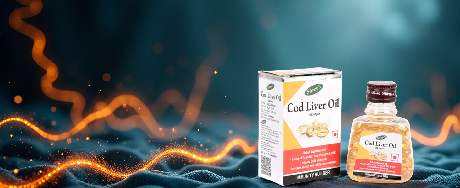 Shrey's Cod Liver Oil | Vitamins A & D | Boost Immunity | Increase Energy Level | Supports Healthy Heart | Maintain Healthy Brain and Vision Health - 100 Capsules (Immunity Booster) (Pack of 1)
