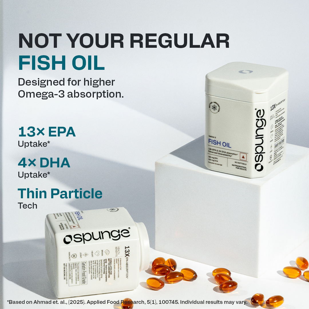 Spunge Omega 3 Fish Oil | 60 Softgels | EPA & DHA | 13X EPA & 4X DHA Absorption | Supports Heart, Brain & Joint Health | Daily Dietary Supplement
