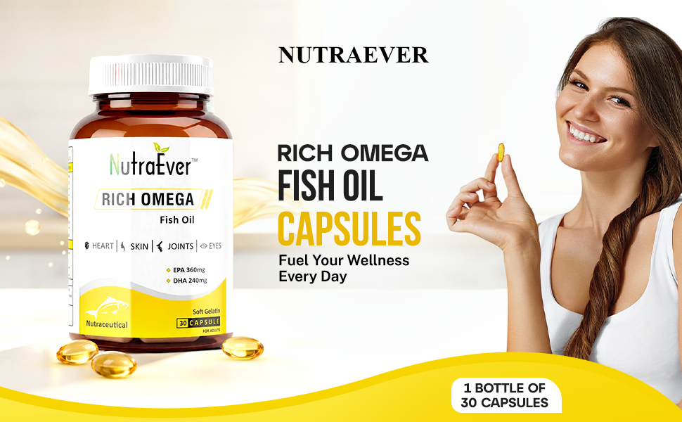 Omega 3 Fish Oil Capsules | 600mg EPA & DHA Omega-3 Fatty Acids | Supports Heart, Brain, Eye & Joint Health | Fish Oil Softgel Supplement for Men & Women | 30 Capsule Pack of-1